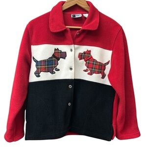 Vintage 90s Scottie Dog Fleece Shirt Jacket, petite small, oversized fit